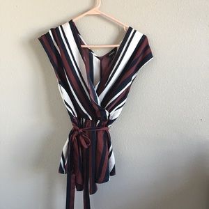 Express Navy, Red and White Striped Tie-Waist Top